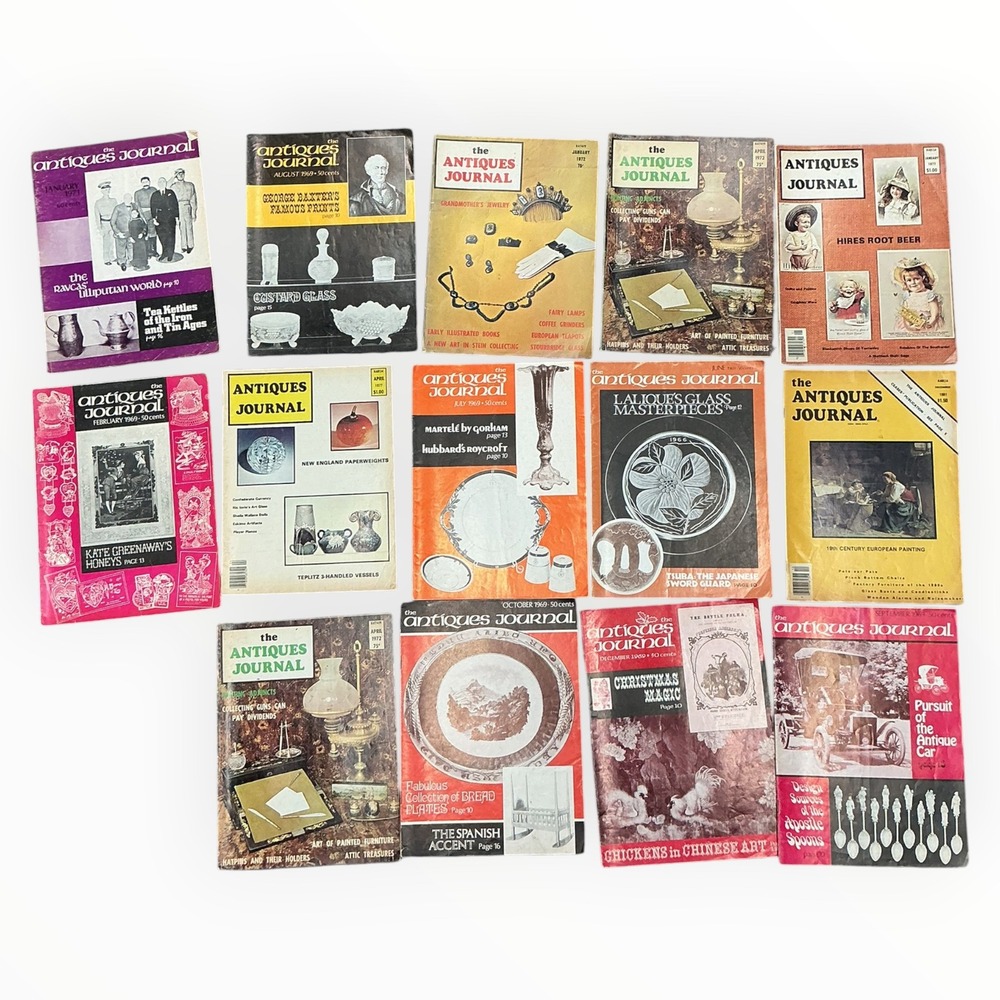 Vintage Antiques Journal Magazine Lot 1970s Advertising Glass Art Collectibles